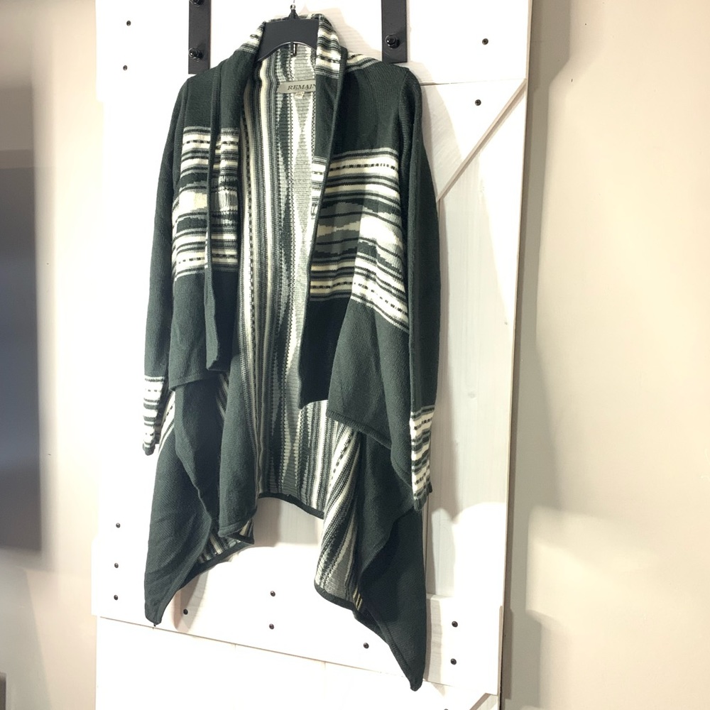 Women’s Remain Gray Acrylic Open Style Sweater Striped Cardigan Large - Picture 3 of 9